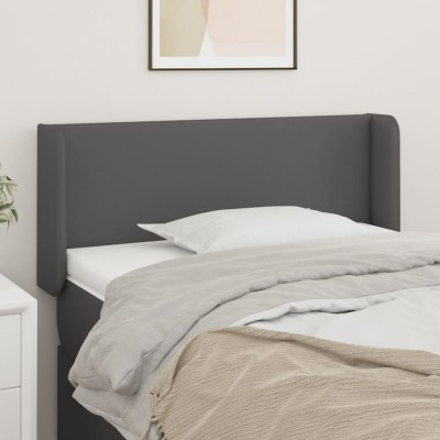 Cabecero de cuero sintético gris 93x16x78/88 cm