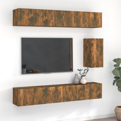Set de muebles de TV 7 pzas madera contrachapada roble ahumado