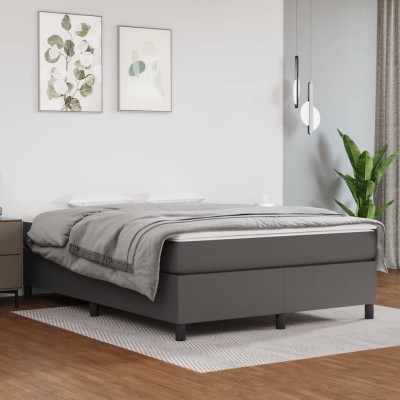 Estructura de cama sin colchón cuero sintético gris 140x200 cm