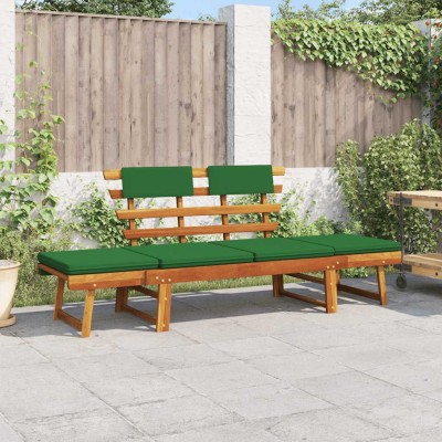 Banco de jardín con cojines 2 en 1 190 cm madera maciza acacia