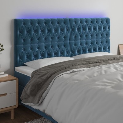 Cabecero con luces LED terciopelo azul oscuro 200x7x118/128 cm