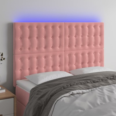 Cabecero con luces LED terciopelo rosa 144x5x118/128 cm