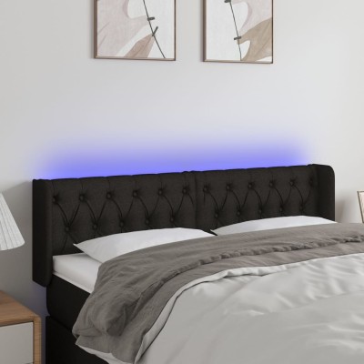 Cabecero con LED de tela negro 147x16x78/88 cm