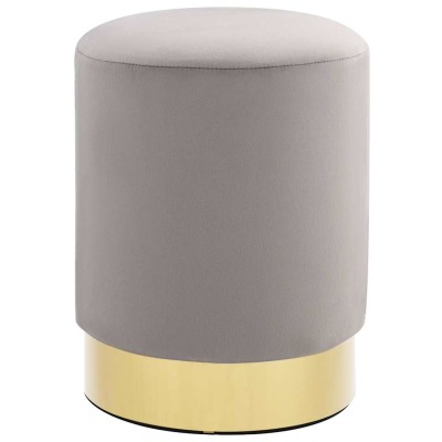 Taburete de terciopelo 28 x 36 cm gris claro y dorado