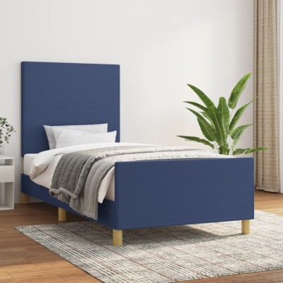 Estructura de cama sin colchón tela azul 90x200 cm