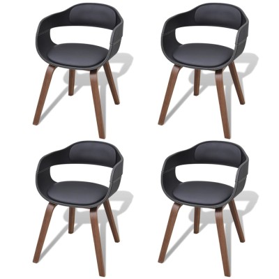 Sillas de comedor 4 uds madera curvada cuero sintético negro