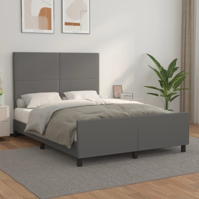 Estructura de cama sin colchón cuero sintético gris 140x190 cm