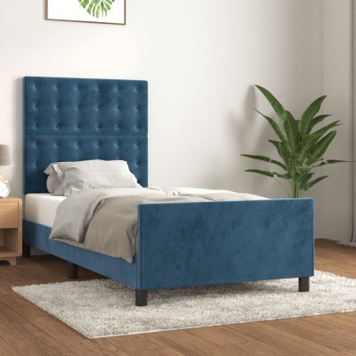 Estructura de cama sin colchón terciopelo azul oscuro 90x200 cm