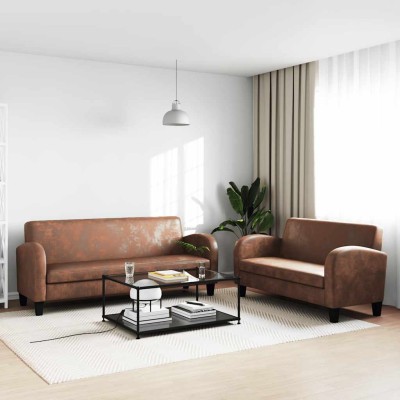 Conjunto de sofás 2 piezas ante artificial marrón