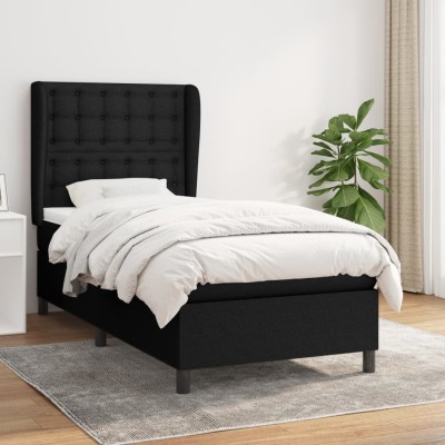 Cama box spring con colchón tela negro 90x200 cm
