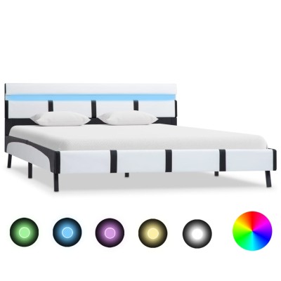 Estructura de cama con LED sin colchón cuero blanco 140x200 cm