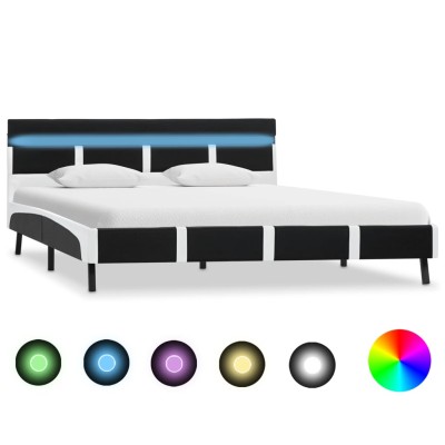 Estructura de cama con LED de cuero sintético negro 120x200 cm