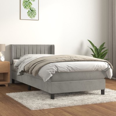 Cama box spring con colchón terciopelo gris claro 100x200 cm
