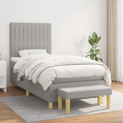 Cama box spring con colchón tela gris claro 100x200 cm