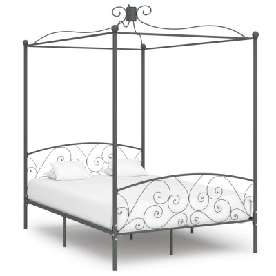 Estructura cama con dosel sin colchón metal gris 140x200 cm