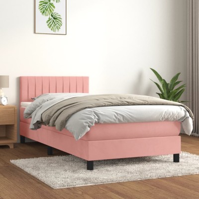 Cama box spring con colchón terciopelo rosa 90x190 cm