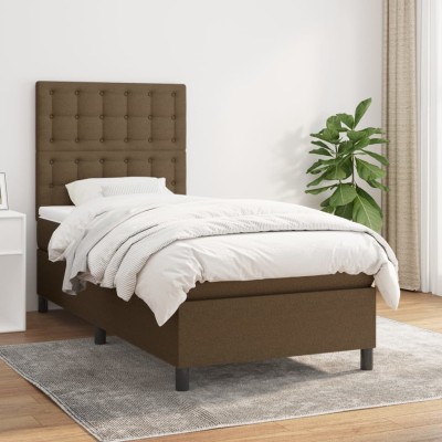 Cama box spring con colchón tela marrón oscuro 80x200 cm