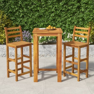 Mesa y taburetes altos de jardín 3 pzas madera maciza acacia