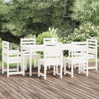 Juego de comedor de jardín 7 piezas madera maciza pino blanco