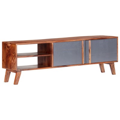 Mueble para TV madera maciza gris 140x30x35 cm
