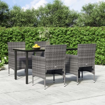 Juego de comedor para jardín 5 piezas con cojines gris y negro