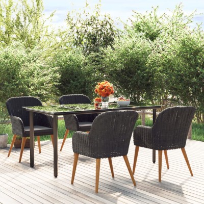 Juego de comedor de jardín 5 piezas con cojines negro