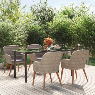 Juego de comedor de jardín 5 piezas con cojines marrón