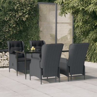 Set de comedor para jardín 5 piezas ratán sintético gris oscuro