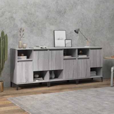 Aparadores 3 uds madera contrachapada gris Sonoma 60x35x70 cm
