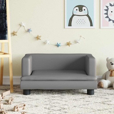 Sofá para niños de cuero sintético gris 60x40x30 cm