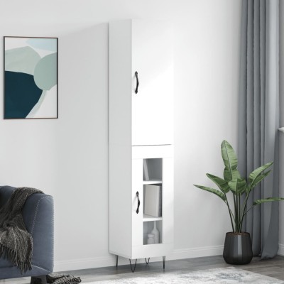 Aparador alto madera contrachapada blanco 34,5x34x180 cm