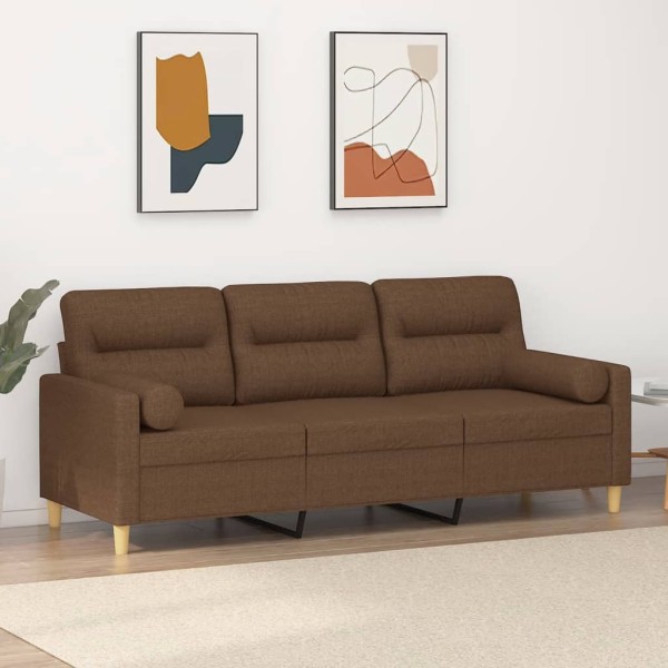 Sofá de 3 plazas con cojines tela marrón 180 cm