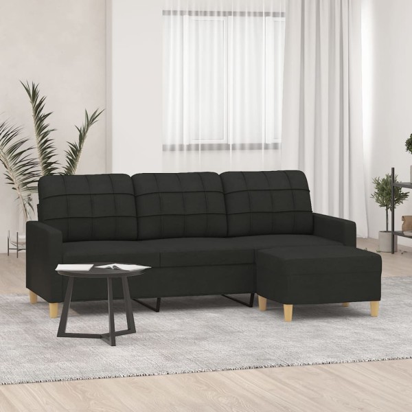 Sofá de 3 plazas con taburete de tela negro 180 cm