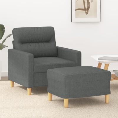 Sillón con taburete tela gris oscuro 60 cm