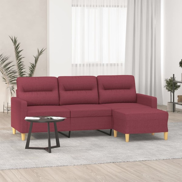 Sofá de 3 plazas con taburete de tela rojo tinto 180 cm