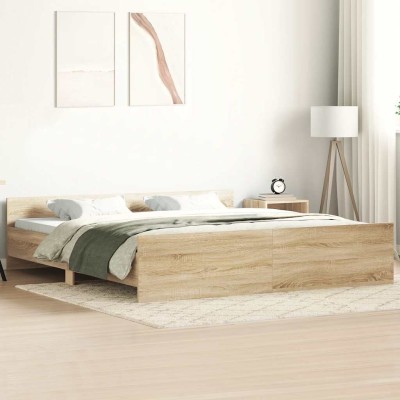 Estructura de cama con cabecero piecero roble Sonoma 180x200 cm