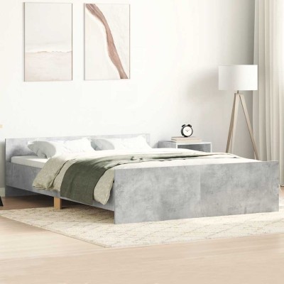 Estructura de cama con cabecero piecero gris hormigón 140x190cm