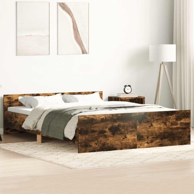 Estructura de cama con cabecero piecero roble ahumado 140x190cm