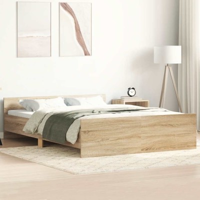 Estructura de cama con cabecero piecero roble Sonoma 135x190 cm
