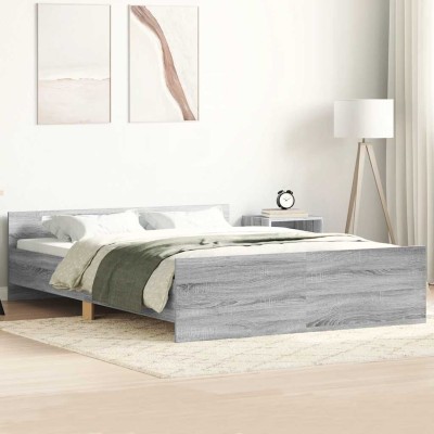 Estructura de cama con cabecero piecero gris Sonoma 135x190 cm