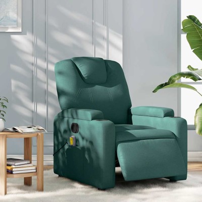 Sillón reclinable de masaje eléctrico tela verde oscuro