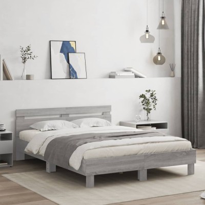 Cama con cabecero madera de ingeniería gris Sonoma 140x190 cm