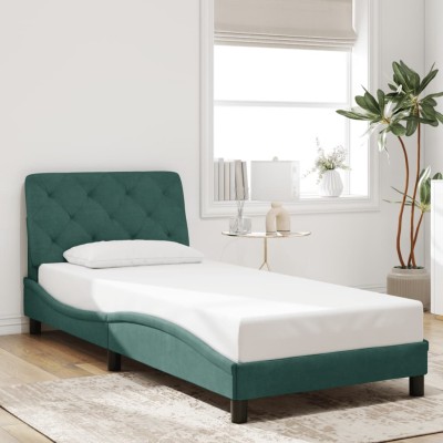 Estructura de cama sin colchón terciopelo verde oscuro 90x190cm