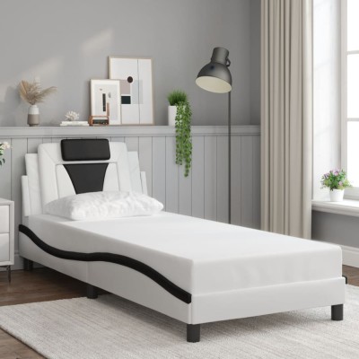 Estructura de cama con cabecero cuero sintético blanco y negro