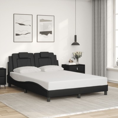 Estructura de cama sin colchón cuero sintético negro 140x200 cm