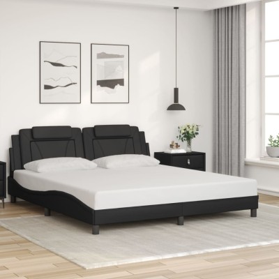 Estructura de cama sin colchón cuero sintético negro 180x200 cm