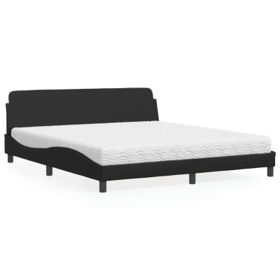 Cama con colchón cuero sintético negro 180x200 cm