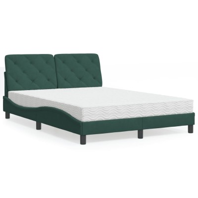 Cama con colchón terciopelo verde oscuro 120x200 cm