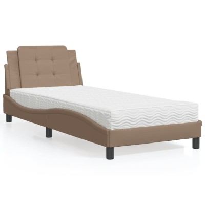 Cama con colchón cuero sintético capuchino 90x190 cm
