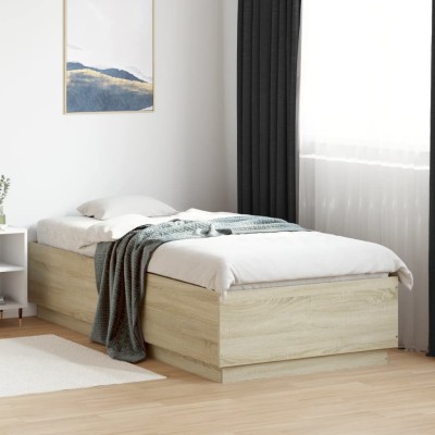 Estructura cama con luces LED madera roble Sonoma 100x200 cm